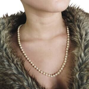 1980s Vintage Monet Pearl Necklace Gold Accents